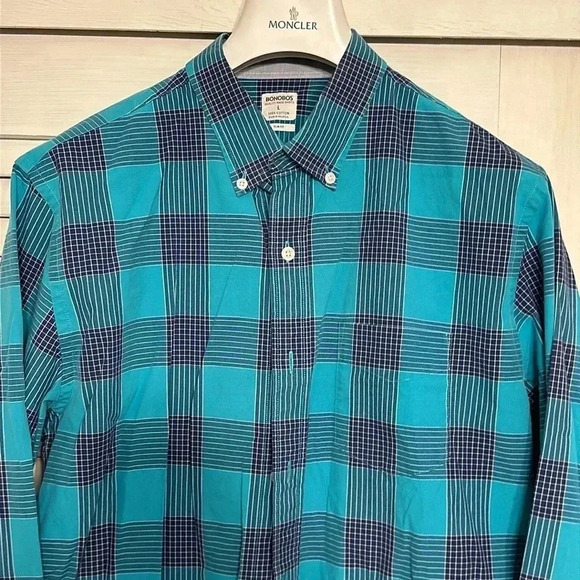 Bonobos men’s long sleeve teal shirt button down LG slim fit 100% cotton - Picture 1 of 9